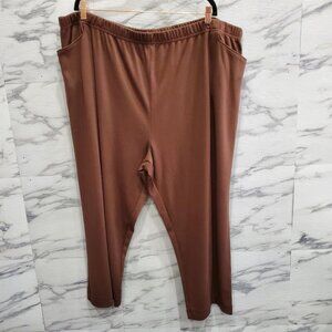 LBW Knit Pants Women Plus Size 4X Brown Elastic Pull On Pockets Comfort